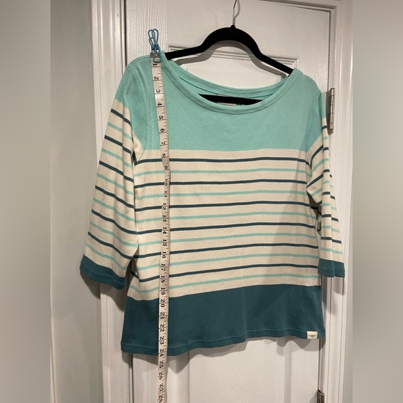 L.L. Bean Size LP Aquamarine Teal Stripe 3/4 Sleeve Knit Heritage Mariner Shirt - Picture 7 of 11